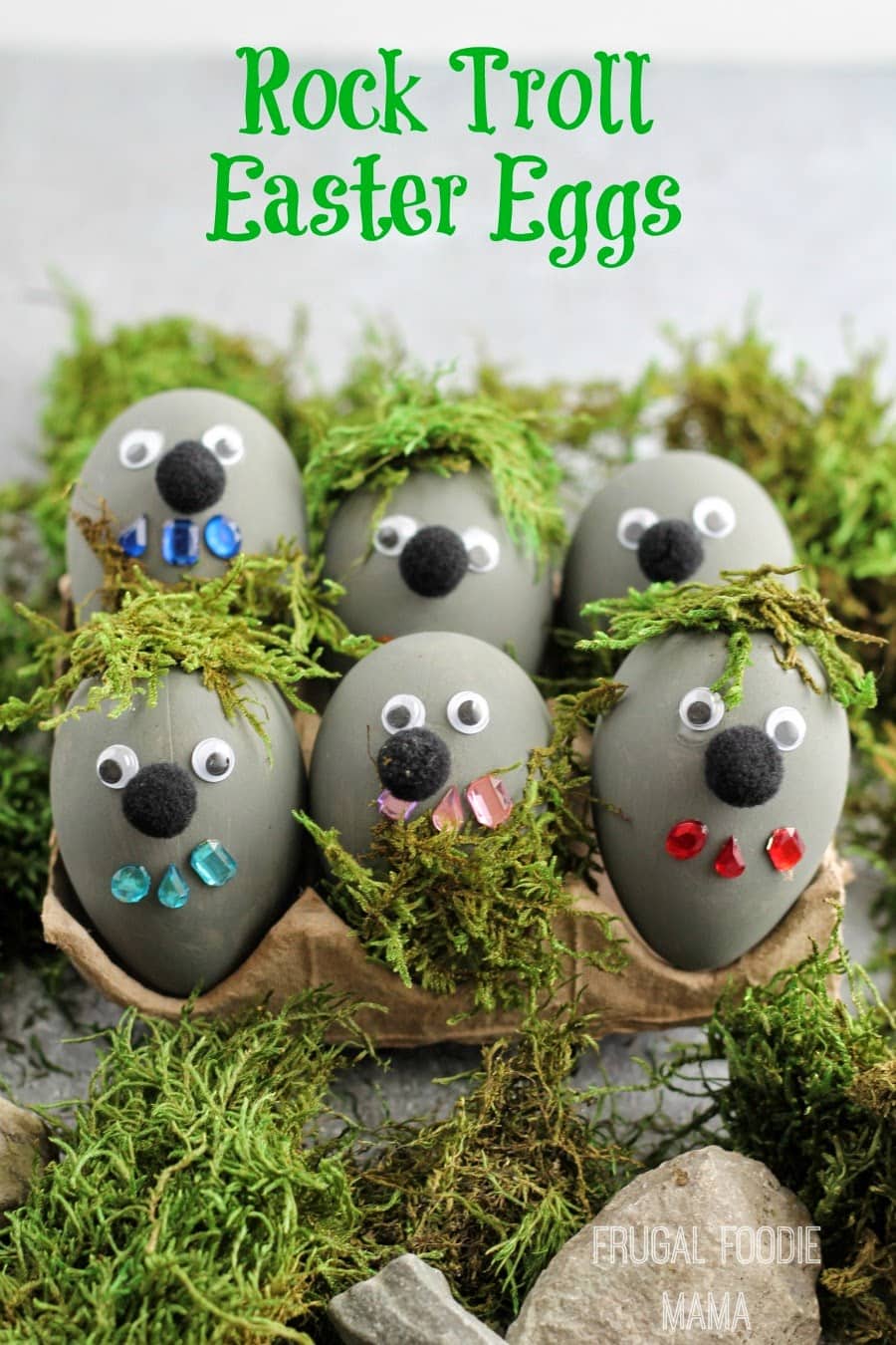 So cute!  Frozen themed rock troll Easter eggs - kids will love it.