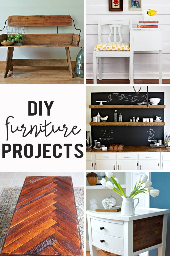 herringbone coffee table, coffee bar, rustic carriage bench, and more: DIY furniture projects
