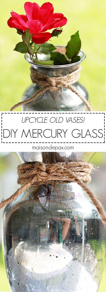 This diy mercury glass tutorial is a fun way to change up items around your home or thrifted purchases. I'm sharing my step-by step tutorial to achieve the mercury glass look! #mercuryglass #diydecor #diymercuryglass #upcycle #vaseupcycle #diyvase 