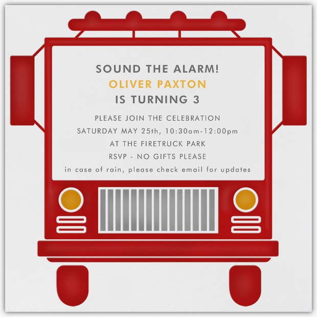 Firetruck Invitations and Party Favors