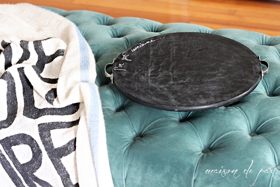 Make your own adorable chalkboard serving tray AND functioning lazy susan!  Tutorial at maisondepax.com