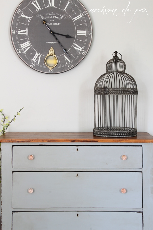 Gorgeous gray farmhouse dresser makeover using Country Chic Paint in Pebble Beach- Maison de Pax