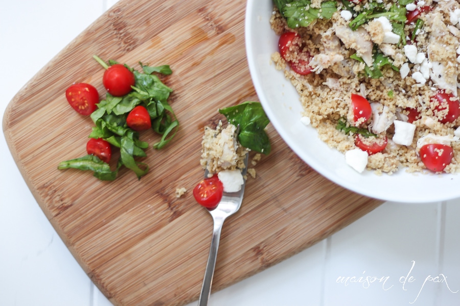 10 minutes or less! Delicious chicken, tomato, and basil couscous at maisondepax.com is a healthy and easy family favorite.
