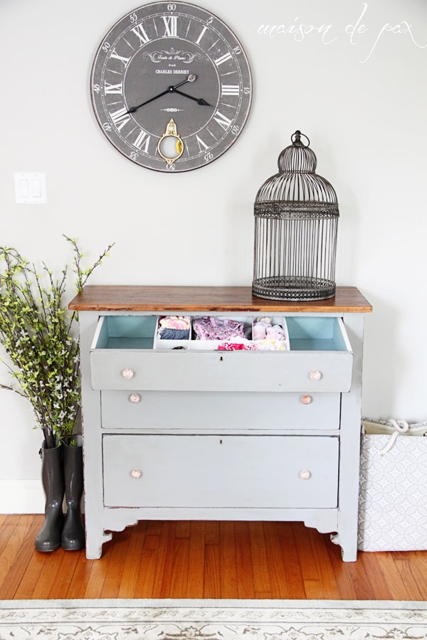 gorgeous chalk paint gray farmhouse dresser with painted drawers at maisondepax.com