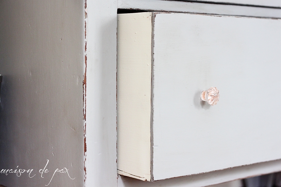 gorgeous chalk paint gray farmhouse dresser with painted drawers at maisondepax.com