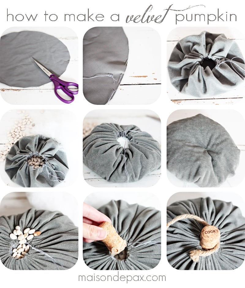 Make your own velvet pumpkins in mere minutes with this easy tutorial via maisondepax.com #diy #fabric #fall #decor