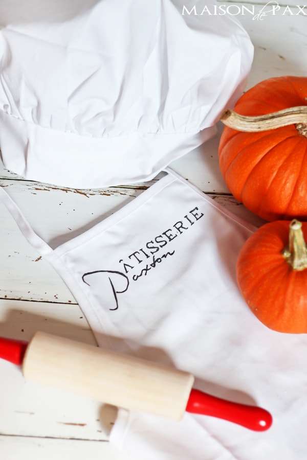 Less than $8 and 15 minutes (plus no sewing required) to make this adorable, personalized chef costume! via maisondepax.com #diy #costume #halloween #apron