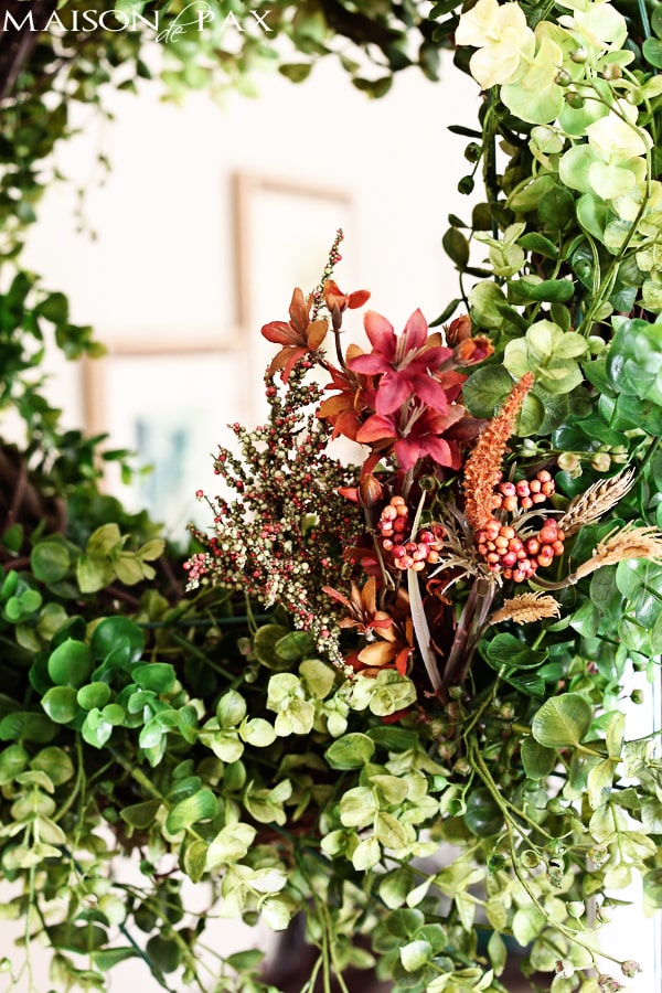 Close-up of DIY Eucalyptus wreath- Maison de Pax