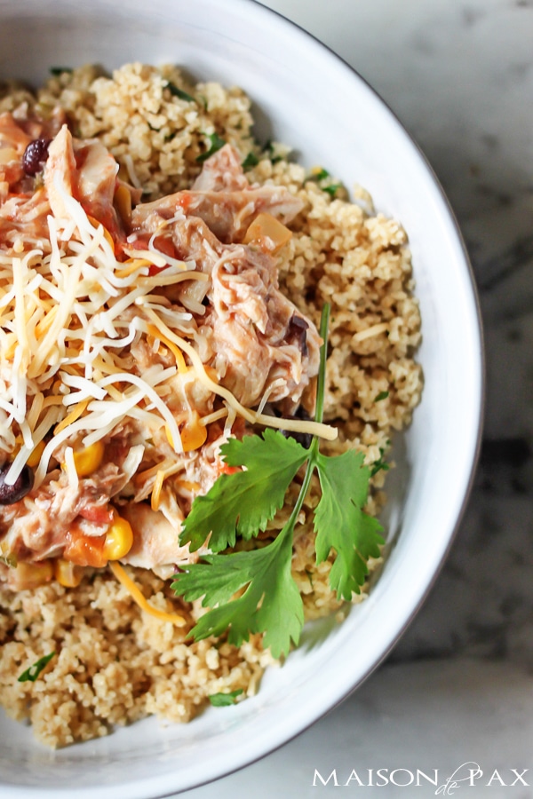Slow cooker Mexican chicken with cilantro lime couscous - so easy and SO delicious! maisondepax.com