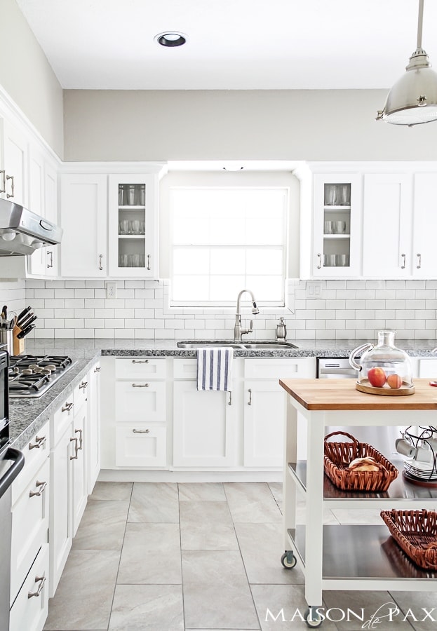 white kitchen with subway tile and gray granite | maisondepax.com