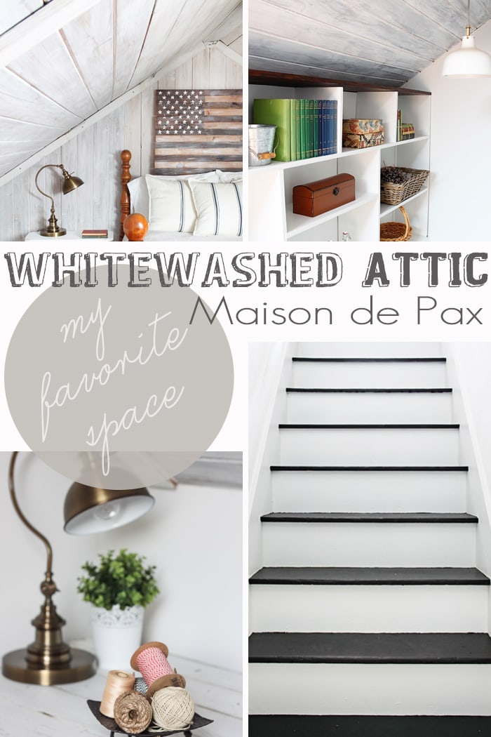 a scary old attic is converted into a gorgeous guest room and office with whitewashed planks and tons of light - wonderful diy tutorials from www.maisondepax.com