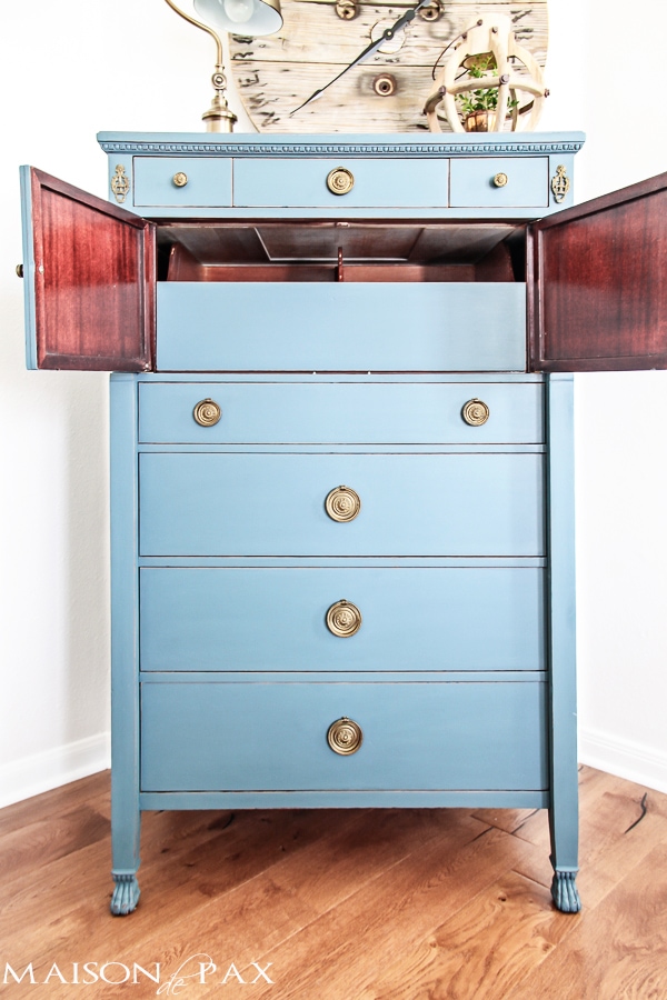 Gorgeous antique dresser painted blue- Maison de Pax 