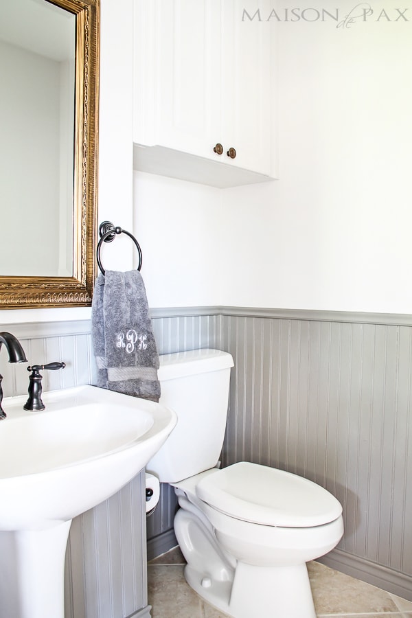 I love this warm gray bead board! Tips for painting wainscoting | maisondepax.com