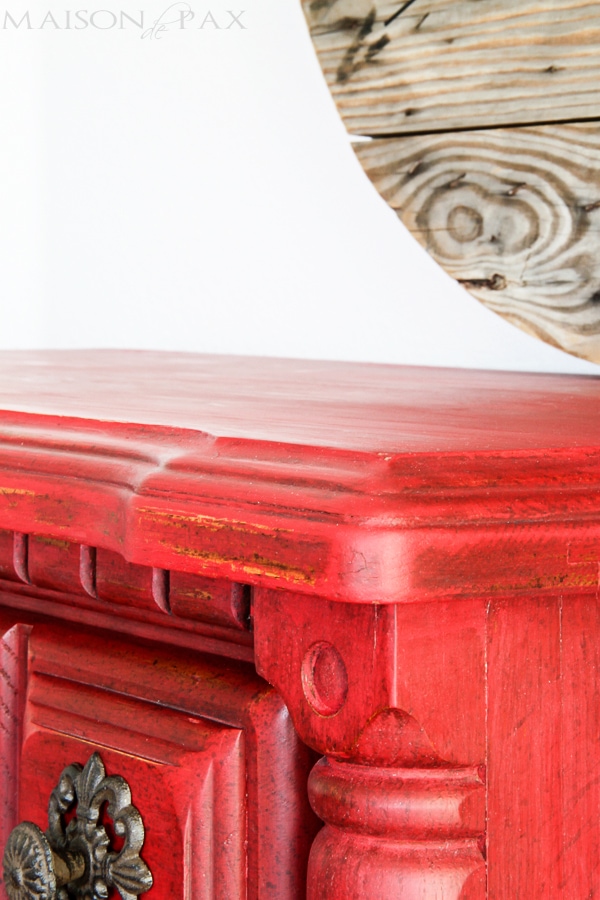 gorgeous vintage dresser refinished in a distressed, rustic red milk paint | maisondepax.com