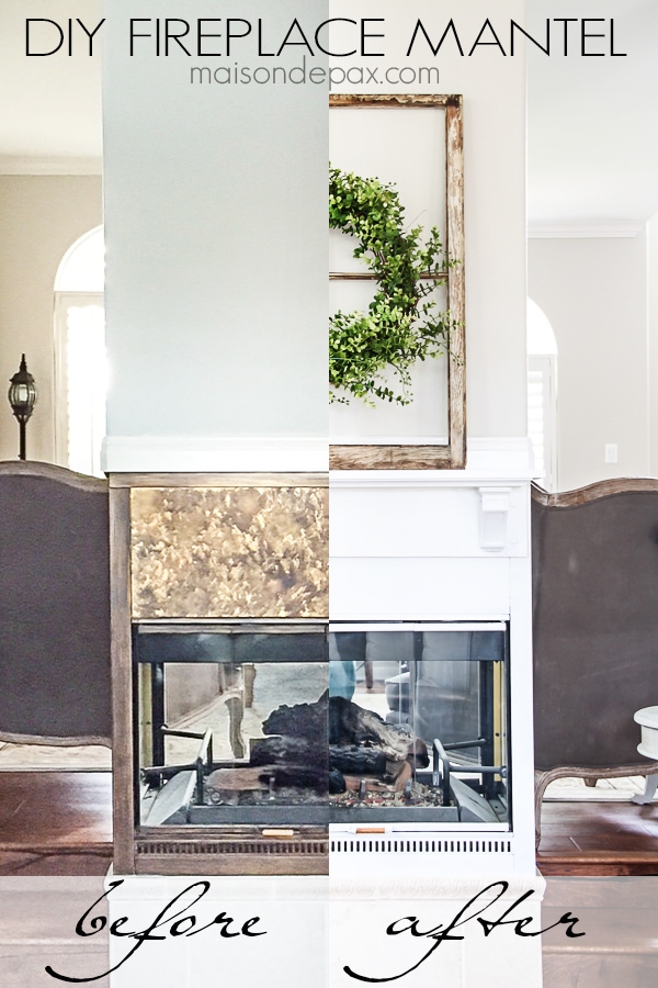 I love this fireplace makeover! Some paint, a simple mantel, and a total transformation of this formerly dated black box fireplace | maisondepax.com