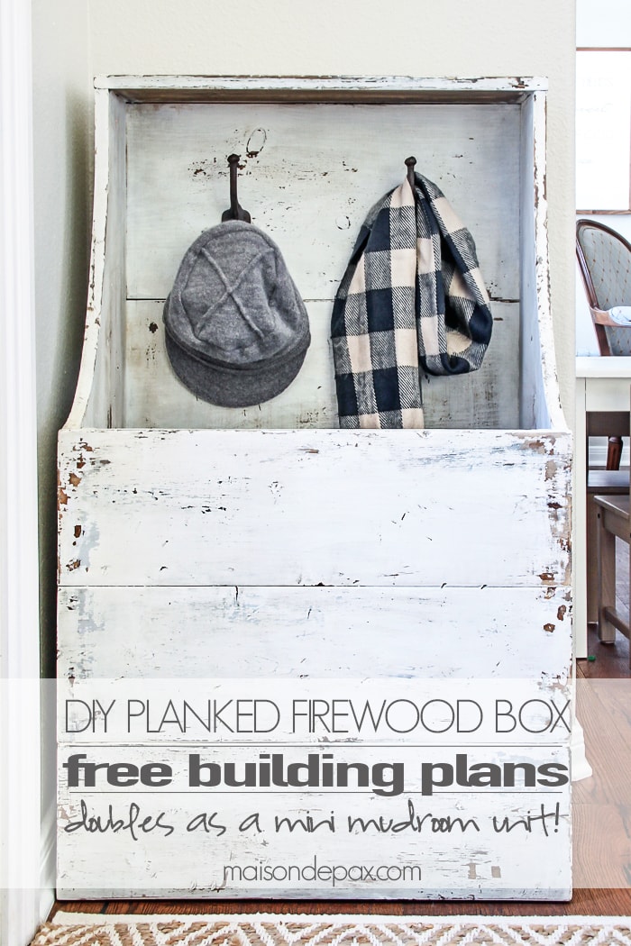 I love this for an entryway! Step by step tutorial and building plans for an "antique" firewood box - perfect for a mini mudroom, too! maisondepax.com