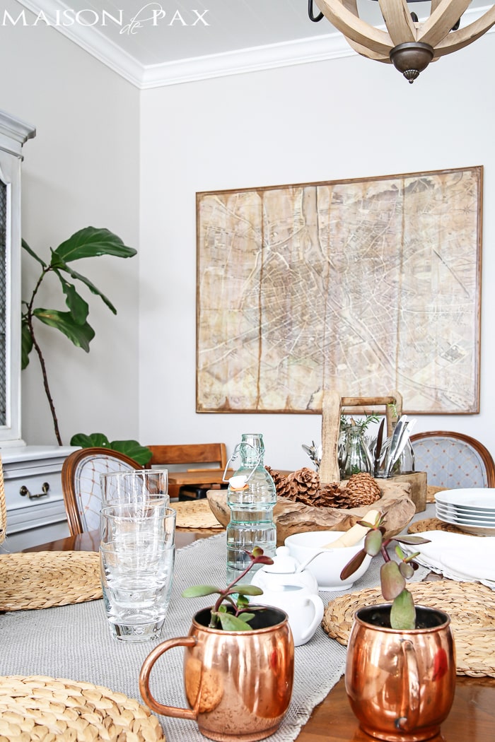 giant diy vintage map is the perfect walk art in this french dining room | maisondepax.com