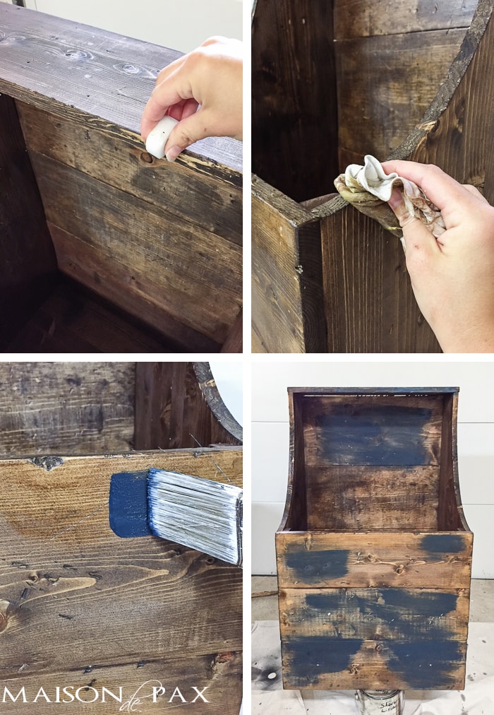 use candle wax (a tea light works great!) and soft furniture wax to achieve a layered, chippy, antique painted look | maisondepax.com