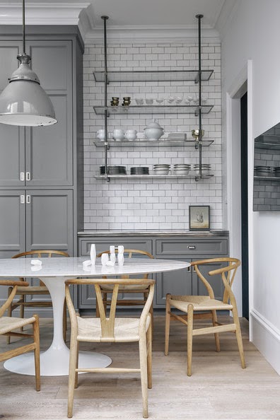 20 Gorgeous Gray And White Kitchens, Grey Cabinets With White Subway Tile Backsplash