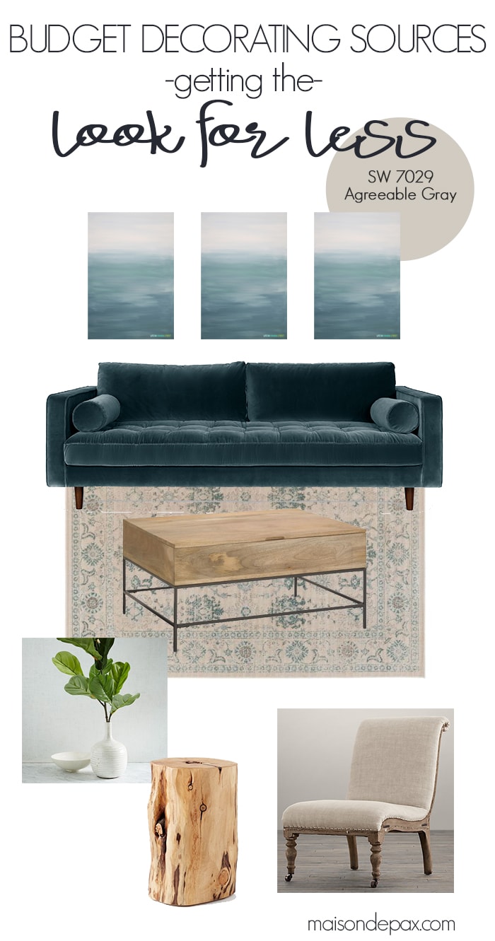 Budget Decorating Sources: Get the look for less with the splurge/save options for a gorgeous traditional yet modern living room!