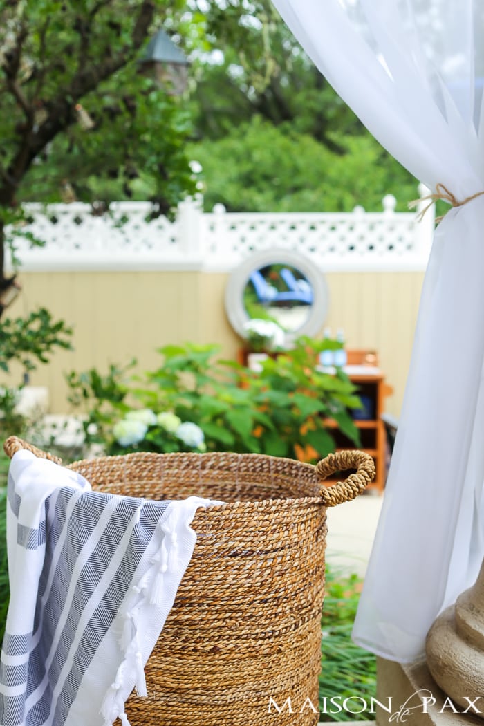 Outdoor Decorating Tips: Don't be afraid of outdoor textiles: curtains, rugs, and throws can make a space cozy and welcoming and feel like an extension of your home