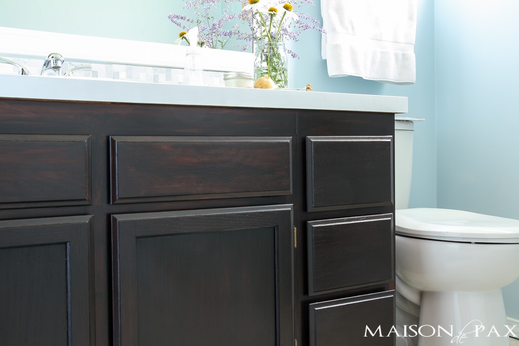 Diy Gel Stain Cabinets No Heavy Sanding Or Stripping Maison De Pax - Refinishing Bathroom Vanity Gel Stain