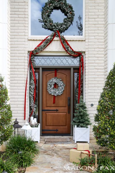 Traditional Green and Red Front Porch for Christmas - Maison de Pax