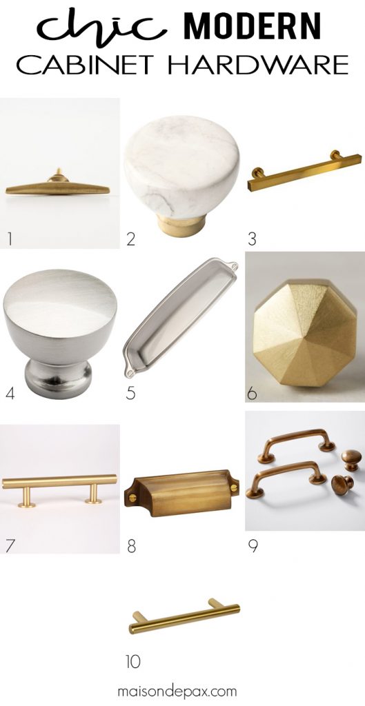Chic Modern Cabinet Hardware: gorgeous knobs and cabinet pulls at a variety of prices - you'll be surprised how affordable some are!
