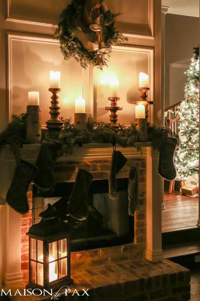 Christmas Fireplace Mantel with stockings- Maison de Pax