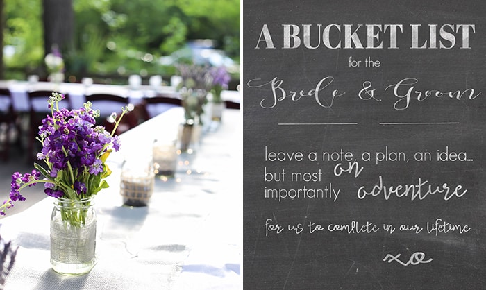 looking for a cute wedding guest book idea? Great for a shower or rehearsal dinner, too! Instead of a traditional guest book filled with names, have your guests fill out a bucket list for you... and get this free printable sign for instructions.