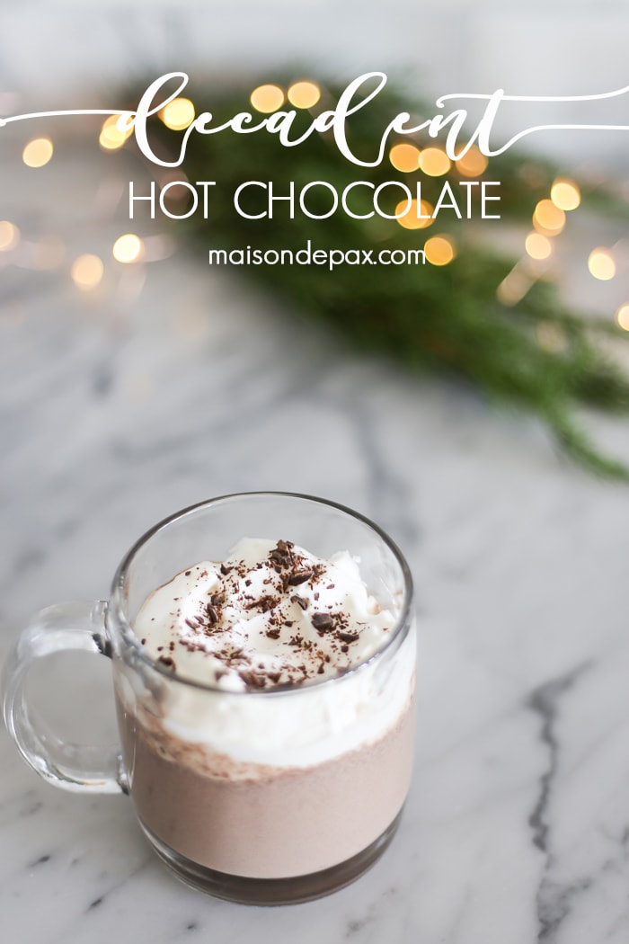 Delicious and SO EASY decadent hot chocolate: just a few minutes on the stovetop and you've got wonderfully creamy drinking chocolate to enjoy.