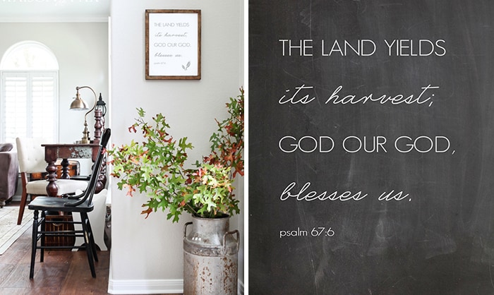 Easy fall decor! Download this free fall Scripture printable for a lovely touch of harvest in your home. Available in two colors!