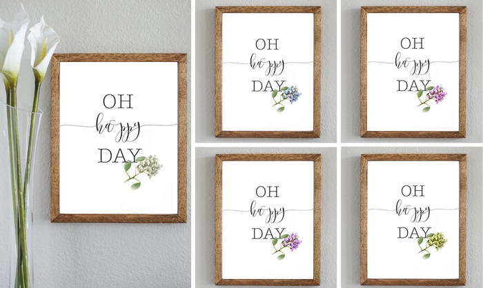 free spring printable! "Oh Happy Day" printable is available in 5 different colors.