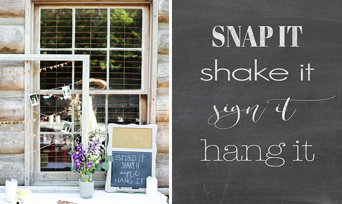 looking for a cute wedding guest book idea? Great for a shower or rehearsal dinner, too! Use a polaroid and get this free printable sign for instructions.