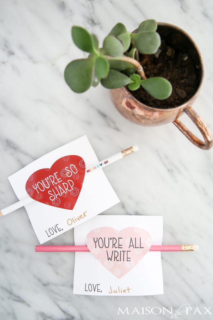 free printable valentine's day cards for kids with pencils- Maison de Pax