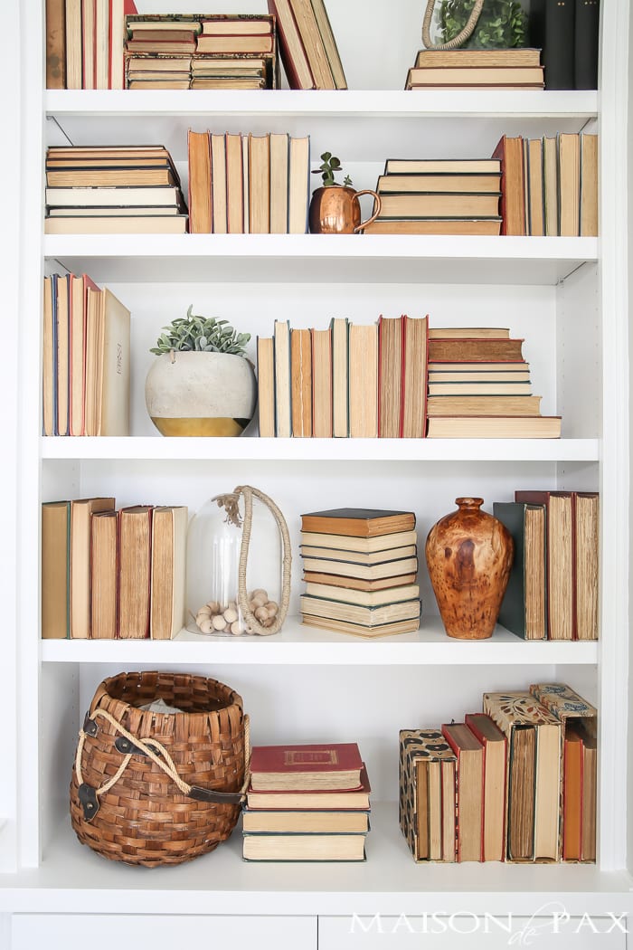 Shelf styling with old books- Maison de Pax
