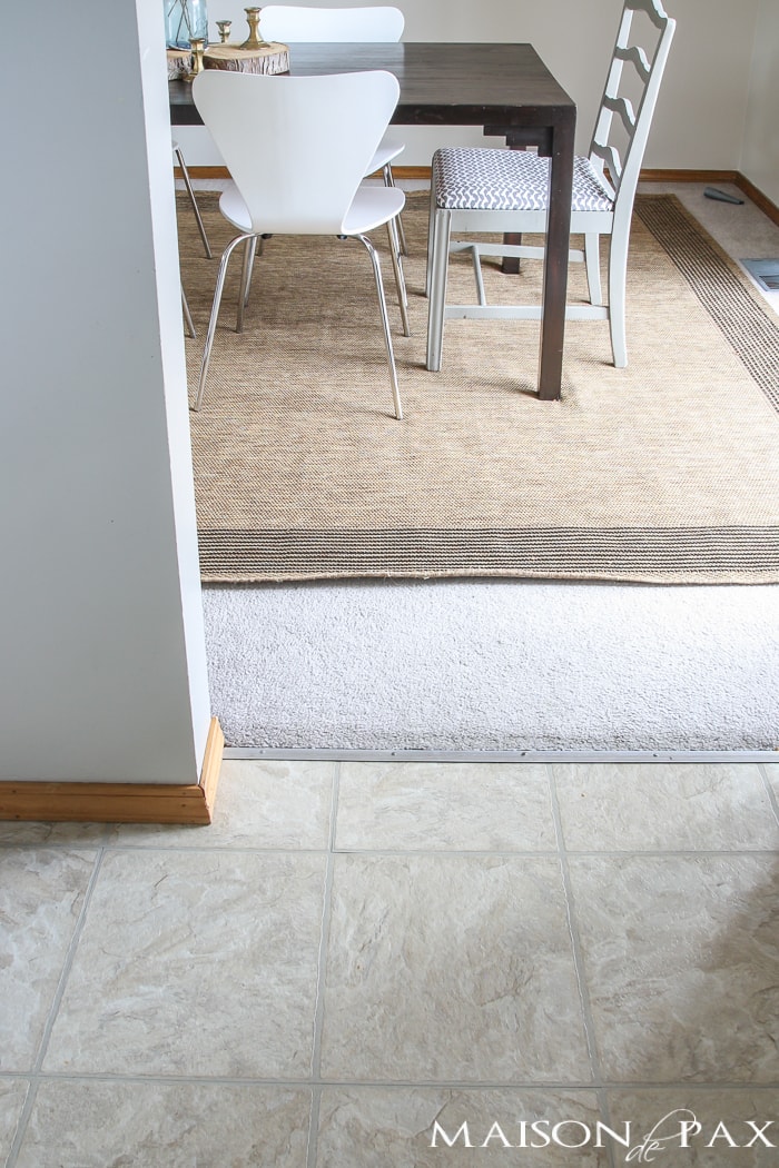 Before: carpet in the dining room?!?! Try this incredible budget-friendly transformation for high-traffic areas!