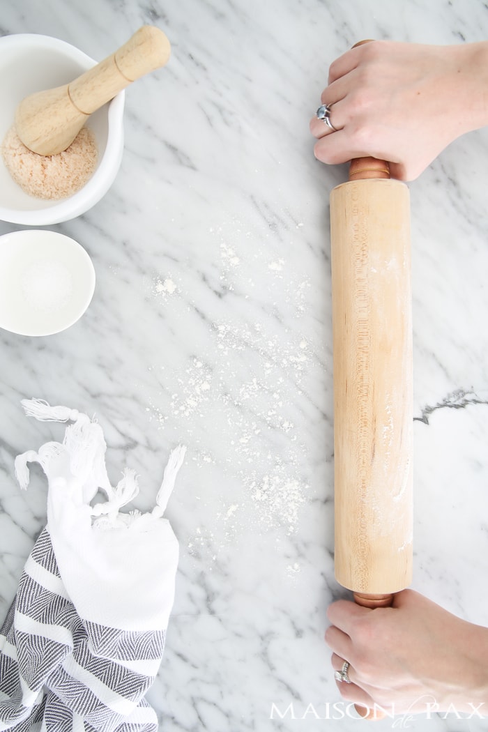 Copper handled rolling pin on Marble countertop flatlay- Maison de Pax