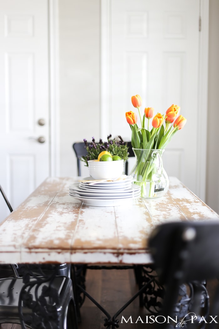 Simple, neutral, lovely spring decorating ideas plus 5 tips for easy spring decor.