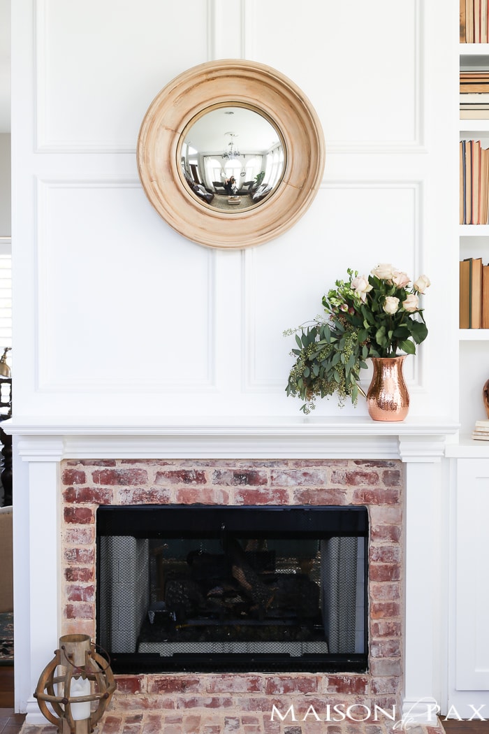 Antique Brick and White Molding Fireplace Makeover