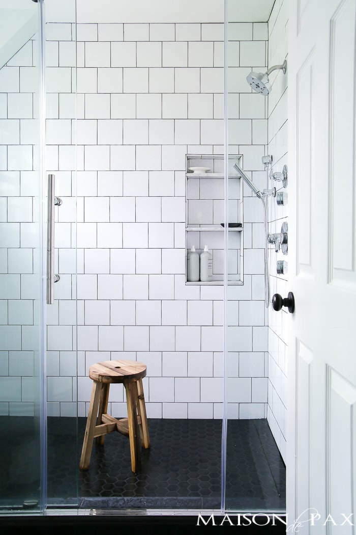 White subway tile bathroom- Maison de Pax