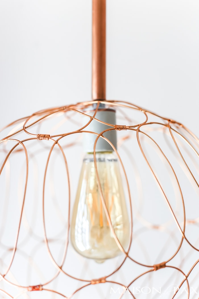 Step by Step instructions (with clear picture tutorial) for how to make a DIY copper pendant light fixture. Just gorgeous in any space and so versatile!