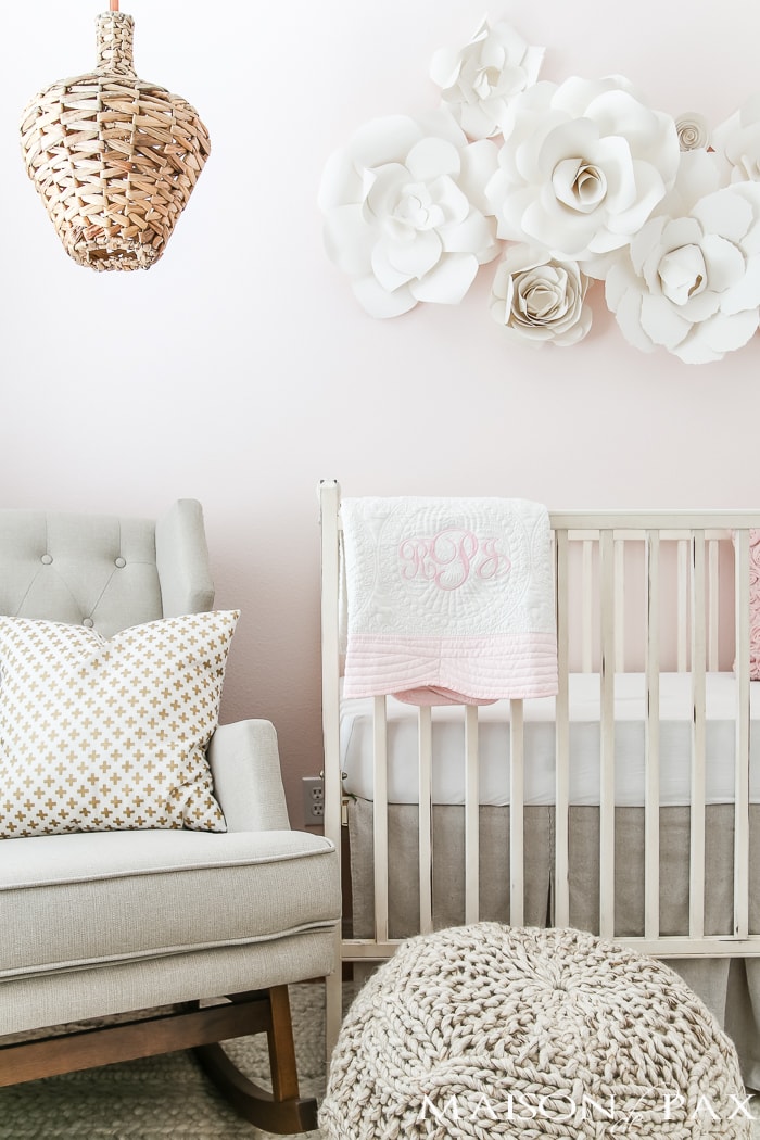 Baby girl nursery with paper flower wall art- Maison de Pax