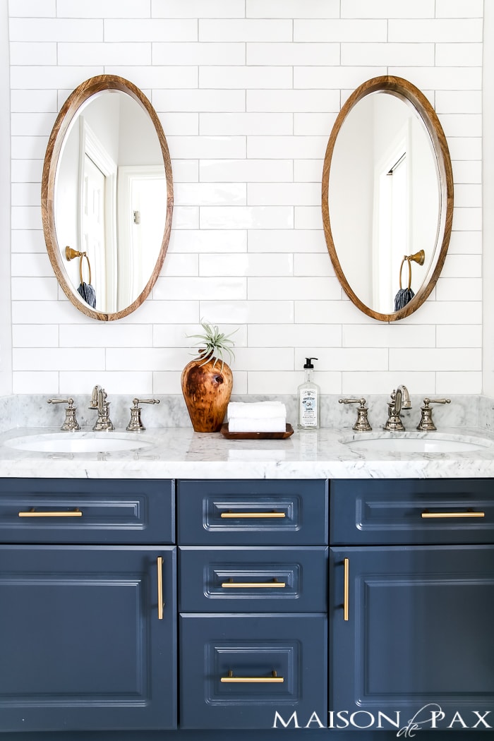 marble counters give this bathroom remodel a classic, upscale look- Maison de Pax