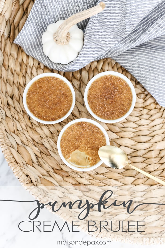 Pumpkin creme brulee: a fall twist on a favorite traditional dessert. Get the recipe for this rich creamy pumpkin custard topped with a crisp sugar shell.
