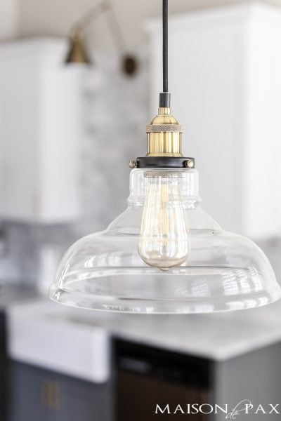 brass and glass industrial pendant - perfect for a breakfast area or kitchen #pendantlight