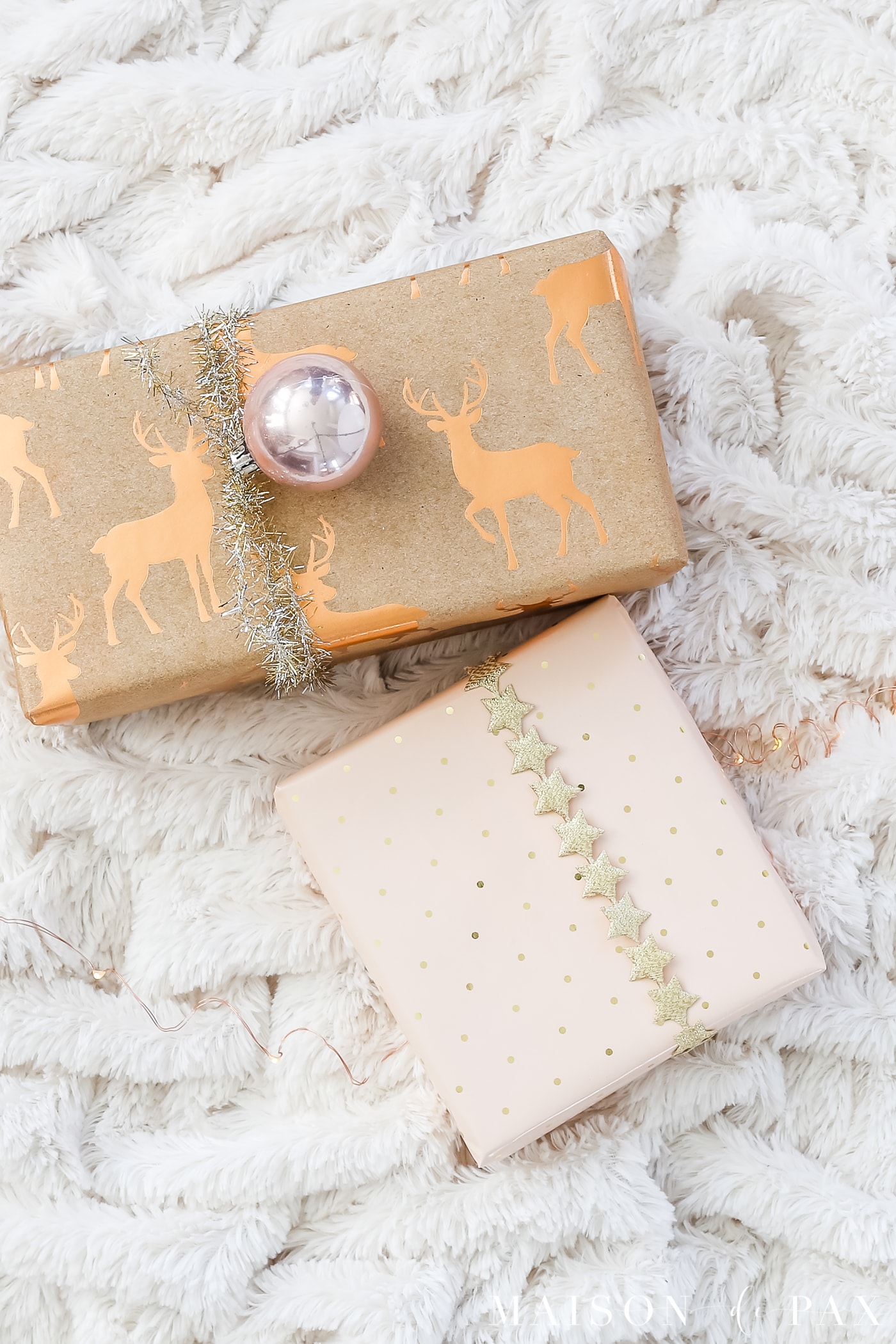 easy gift wrapping ideas: add mini ornaments to your gifts #christmaspresents #giftwrap