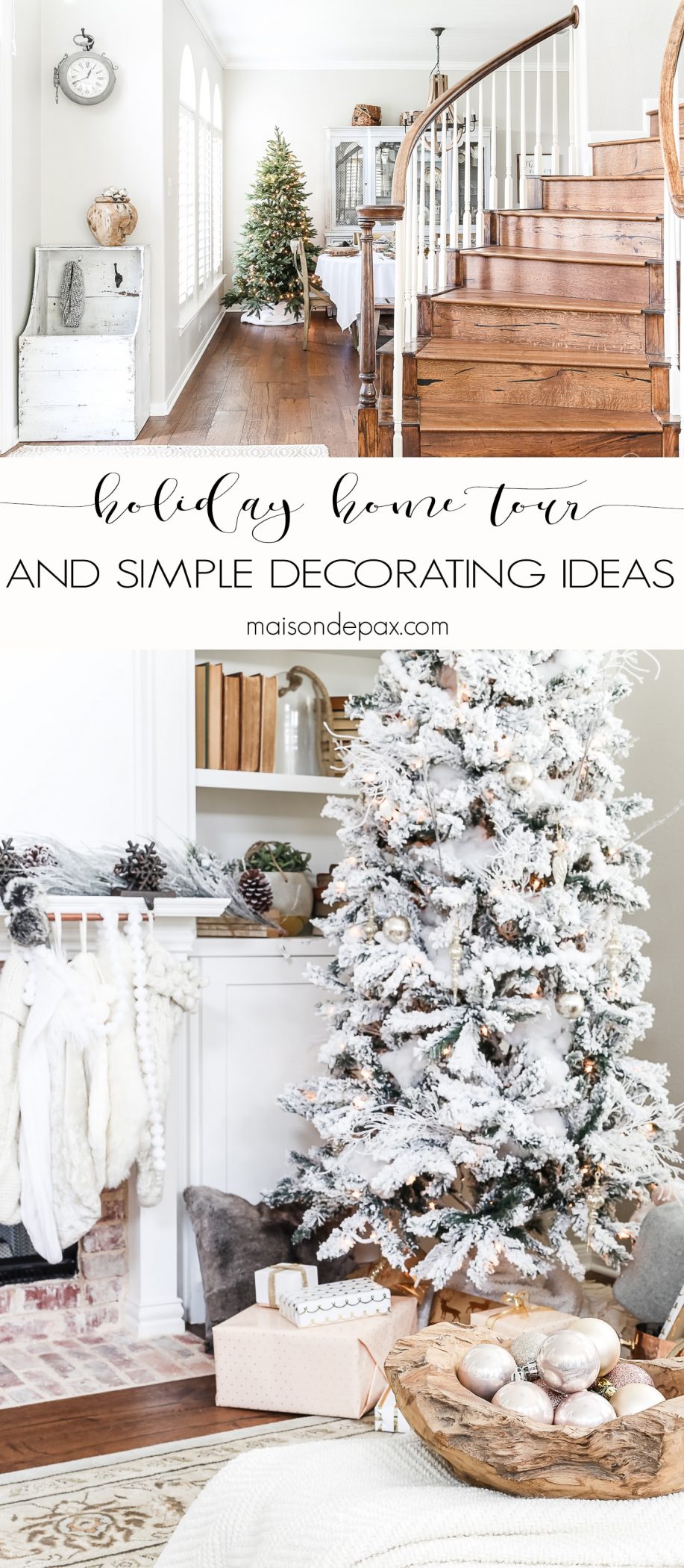 Christmas Home Tour: simple decorating ideas for a beautiful holiday home with neutrals and natural greenery #holidaydecorating