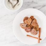 heart coffee and heart shaped french toast with cinnamon and sugar recipe #valentinesrecipe #valentinesbreakfast #hearttoast #frenchtoast