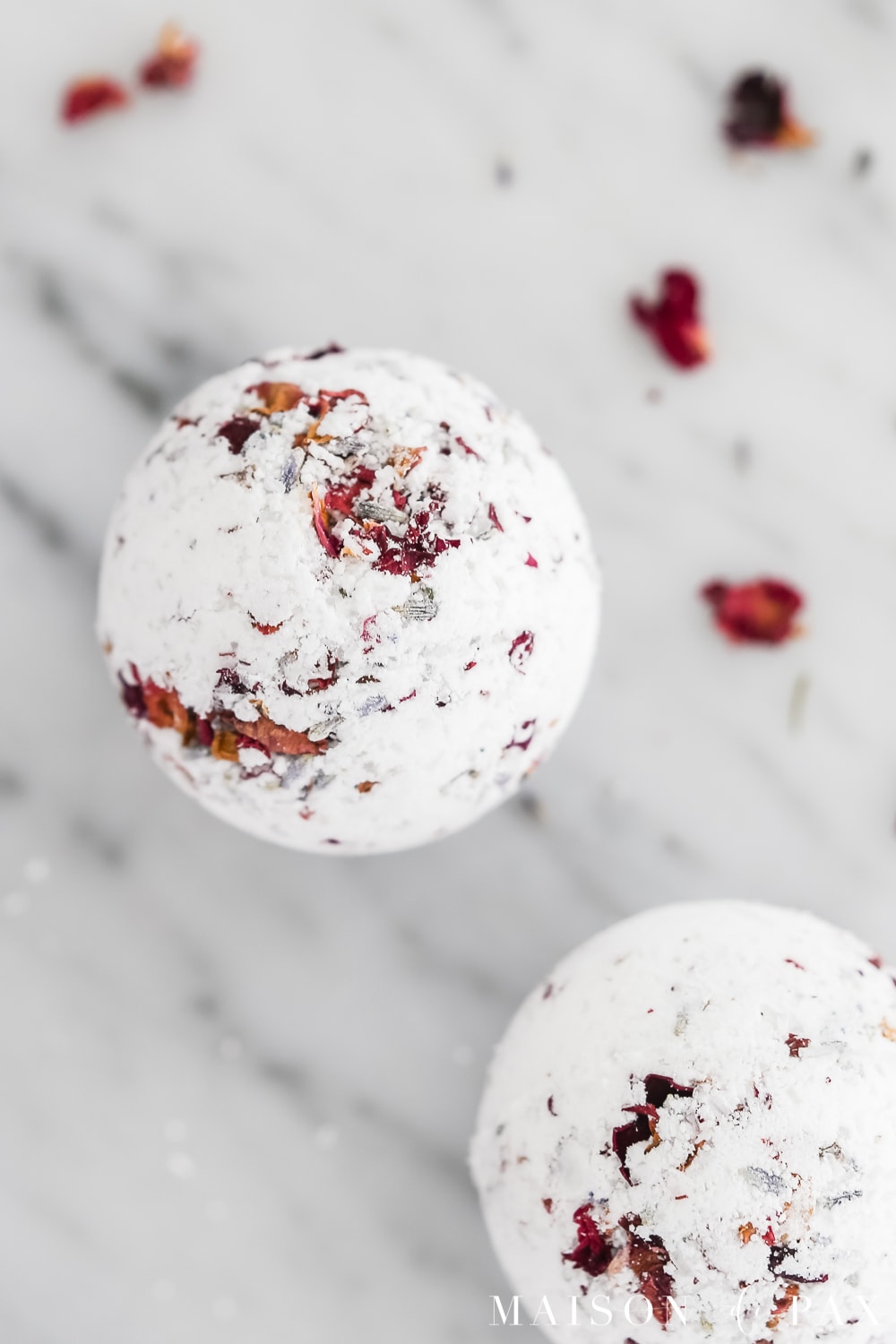 diy bath bombs with real dried lavender and rose petals- Maison de Pax